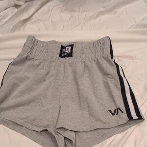 RVCA Women's Gray Athletic Shorts with Black Stripe
